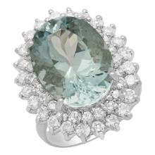 14k White Gold 9.27ct Aquamarine 2.04ct Diamond Ring