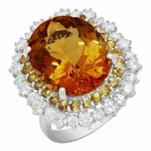 14k White Gold 10.36ct Citrine 1.00ct Yellow Sapphire 1.40ct Diamond Ring