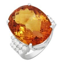 14k White Gold 26.97ct Citrine 0.81ct Diamond Ring