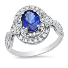 14K White Gold 1.62ct Sapphire and 0.56ct Diamond Ring