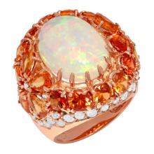 14k Rose Gold 7.02ct White Opal 9.56ct Orange Sapphire 2.28ct Diamond Ring