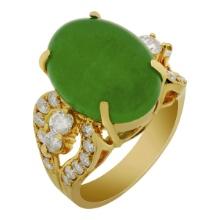 14k Yellow Gold 9.41ct Jade 1.27ct Diamond Ring