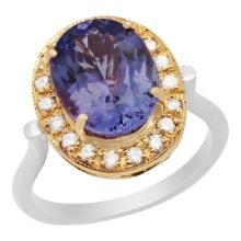 14k Rose & White Gold 5.05ct Tanzanite 0.42ct Diamond Ring