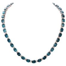 14k White Gold 51.16ct Blue Topaz 2.46ct Diamond Necklace