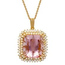 14k Yellow Gold 48.74ct Kunzite 3.03ct Diamond Pendant