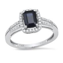 14K White Gold Setting with 1.1ct Sapphire and 0.20ct Diamond Ladies Ring