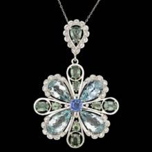 14K Gold 20.11ct Aquamarine 3.52ct Sapphire 1.49ct Diamond Pendant