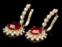 14K Yellow Gold 8.12ct Ruby and 1.74ct Diamond Earrings