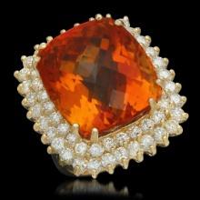 14K Yellow Gold 27.60ct Citrine and 2.89ct Diamond Ring