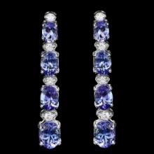 14K White Gold 5.88ct Tanzanite and 0.47ct Diamond Earrings