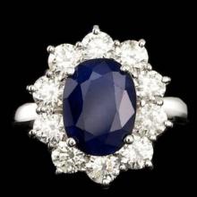 14K White Gold 3.21ct Sapphire and 2.07ct Diamond Ring