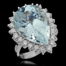 14K White Gold 11.12ct Aquamarine and 1.21ct Diamond Ring