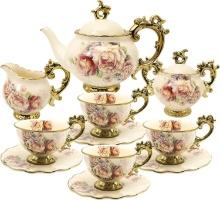 fanquare British Porcelain Tea Set, Floral Vintage China Coffee Set MSRP $90