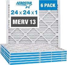 Aerostar 24x24x1 MERV 13 Pleated Air Filter, 6 Pack Retail $80.00