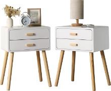 Set of 2 Nightstand End Table, with 2 Drawers (White), Retail $150.00