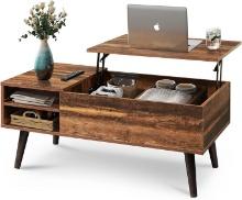 WLIVE Wood Lift Top Coffee Table w/Hidden Compartment, Rustic Oak, Retail $130.00