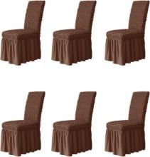 BLUESURGE Dining Chair Covers with Skirt, Set of 6, (Brown) Retail $45.00
