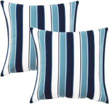 LebenLiebe Pack of 2 Decorative Outdoor Throw Pillows 23" x 23", Blue Stripes, Retail $130.00