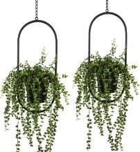 HemePaha Metal Hanging Planters, w/5" Flower Pots, Set of 2, Black, Oval, Retail $35.00
