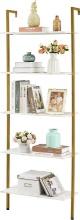 Tajsoon Large Bookcase, Ladder Shelf, 5-Tier, Wood, White & Gold-Tone, Retail $80.00