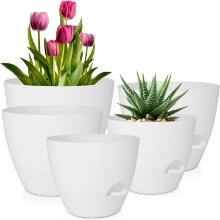 QRRICA Plant Pots 10/9/8/7.5/7 "  Self Watering, Set of 5, (Pure White) Retail $40.00