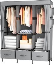 LOEFME Portable Closet, w/3 Drawers & Hanging Rods, 47 x 15.7 x 67", Gray, Retail $60.00