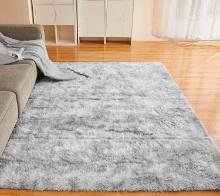 YOBATH Fluffy Grey Area Rug, 6x9 Feet, Tie-Dyed Light Grey, Retail $60.00