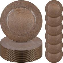 Mifoci 50 Pcs Faux Wooden Charger Plates, 13 Inch Round, (Brown), Retail $110.00