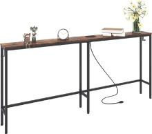 Leomonio 70 Inch Long Console Sofa Table with Outlet, Color is Black, Retail $70.00