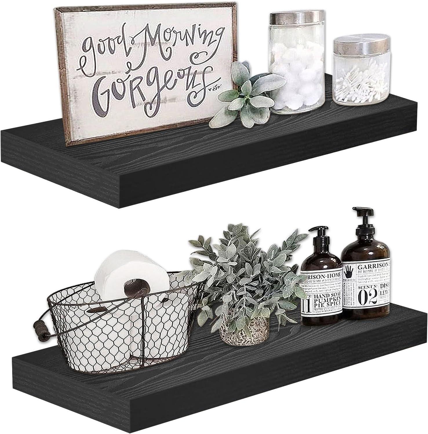 QEEIG Bathroom Shelf 24" Long Wall Shelf 24 x 9"[Set of 2], Black (008-60B)  Retail $55.00