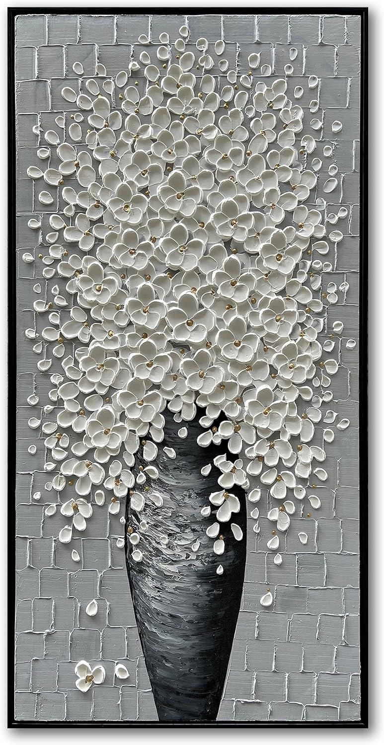 Epicler art 40x20 Inch Hand-Painted 3D White Flower Art, Retail $120.00