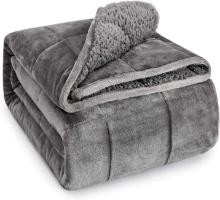 Wemore Sherpa Fleece Weighted Blanket, 15 lbs, 60 x 80", [Grey on Both Sides], Retail $80.00