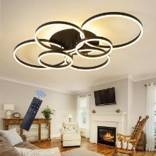 Modern LED 130W Dimmable Ceiling Light Fixturewith Remote, 7 Rings, Black, Retail $190.00