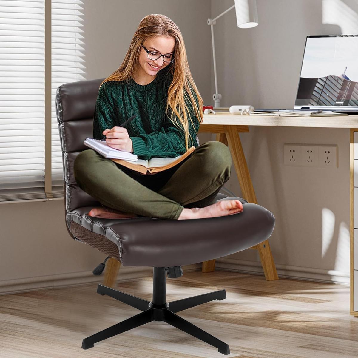 SOERGO Criss Cross Chair Cross Legged Office Chair, Brown, Retail $165.00