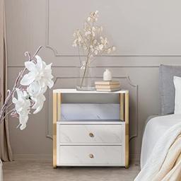 Luxury Faux Marble Nightstand Bedside Table W/Two Drawers & Open Storage Shelf, Retail $140.00
