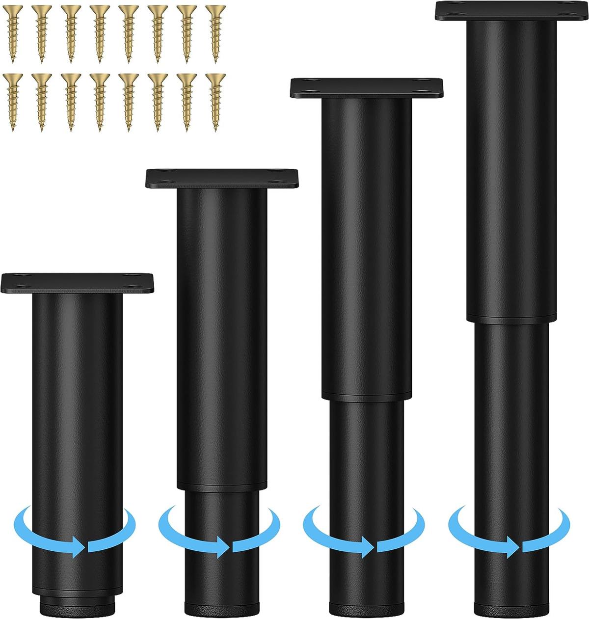 Metal Adjustable Furniture Legs 5.12-9.45 inch, Legs for Furniture, Set of 4 - Black, Retail $40.00