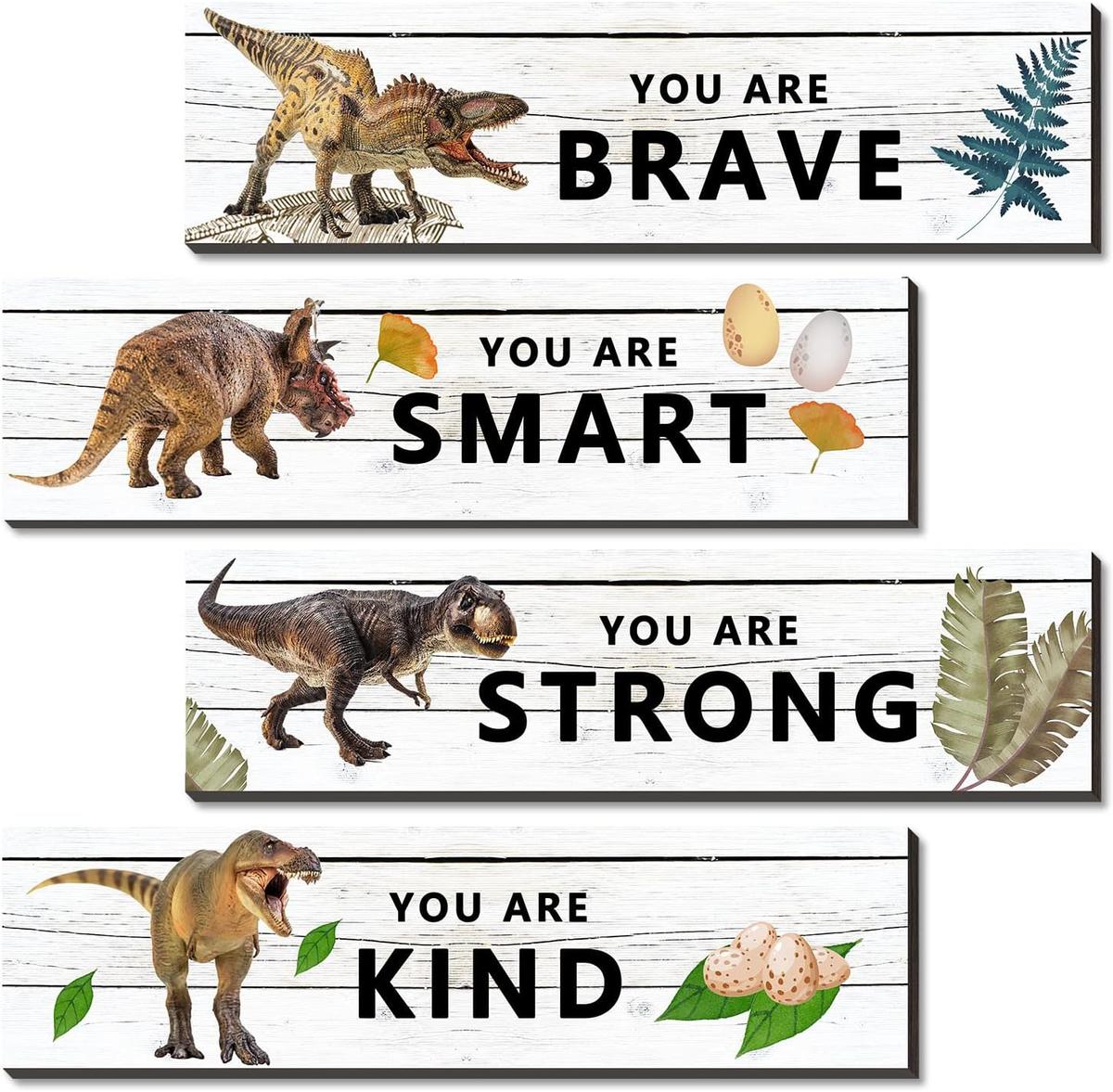 4 Pieces Dinosaur Motivational Wall Art Decor - Retail $15.00