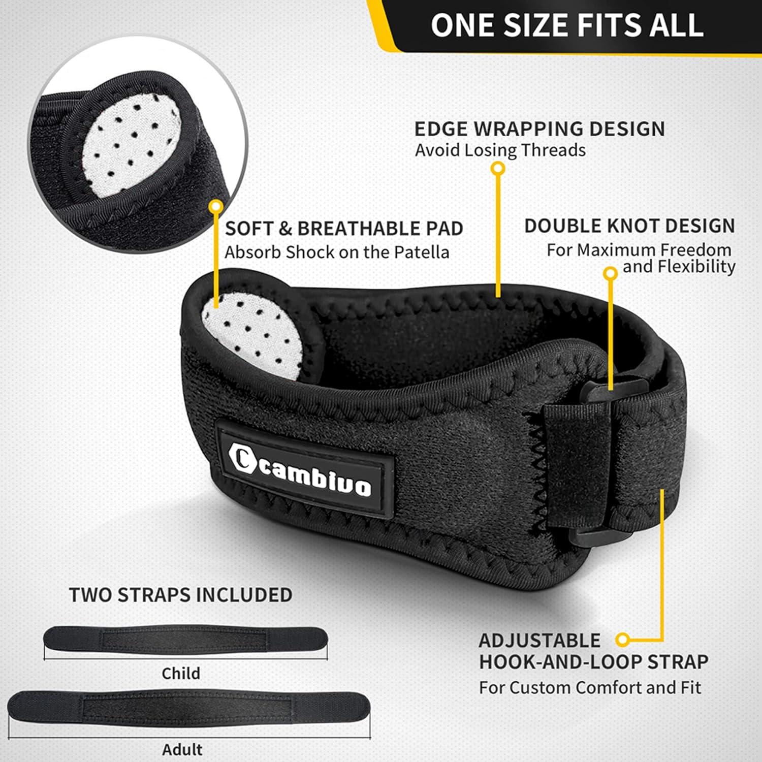 CAMBIVO 2 Pack Knee Brace for Knee Pain, Patella Knee Support Strap, Retail $20.00