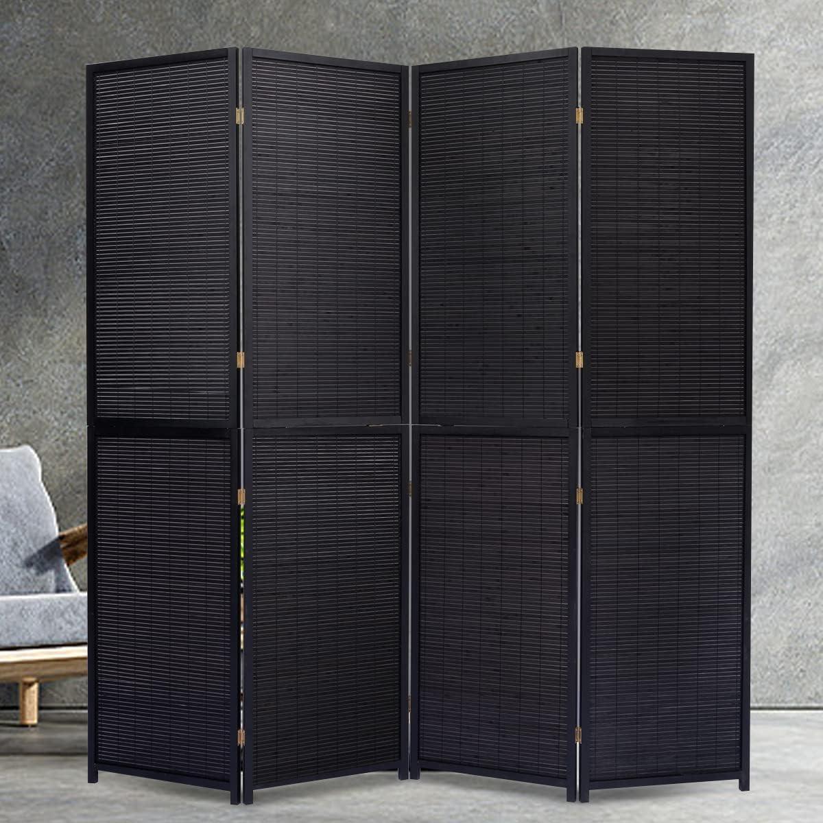 4 Panel Bamboo Room Divider, Folding Privacy Screen, Bamboo Mesh Woven Design, Black, Retail $100.00