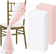 Approx 40 Pcs Chiffon Chair Sashes, 20 Pcs White+20 Pcs Pink, Retail $50