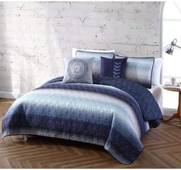 Avondale Manor 4 Piece Navy Grey Quilt Set, Twin, Retail $90.00