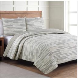 Algarve Pepperidge Brown Abstract Stripe Pattern 3pc Quilt Set, King Size, Retail $100.00
