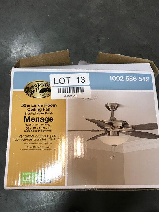 Hampton Bay Menage 52 in. Integrated LED Indoor Low Profile Ceiling Fan, $114.97 Est. Retail Value