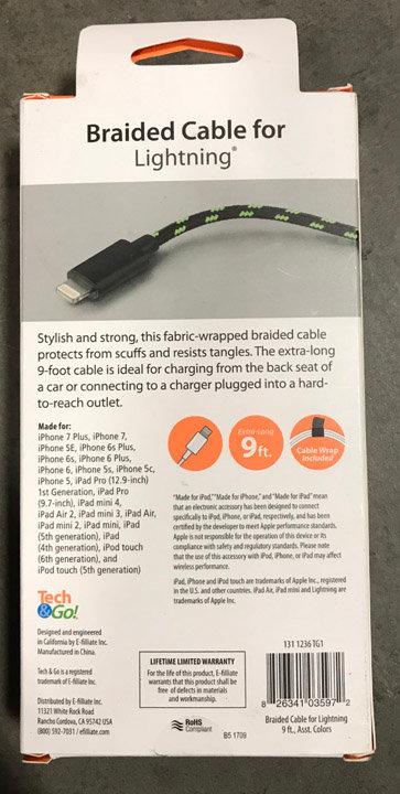 Tech and Go 9ft. Lightning Cable, $22.97 Est. Retail Value