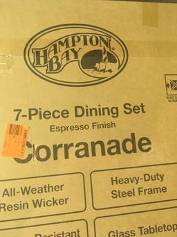 Hampton Bay Corranade 7-Piece Wicker Outdoor Dining Set with Charleston Cushions, $648.7 ERV