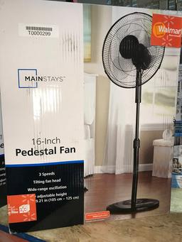 Mainstays 16" 3-Speed Oscillating Pedestal Fan, Black, FS40-8MB. $22.36 ERV