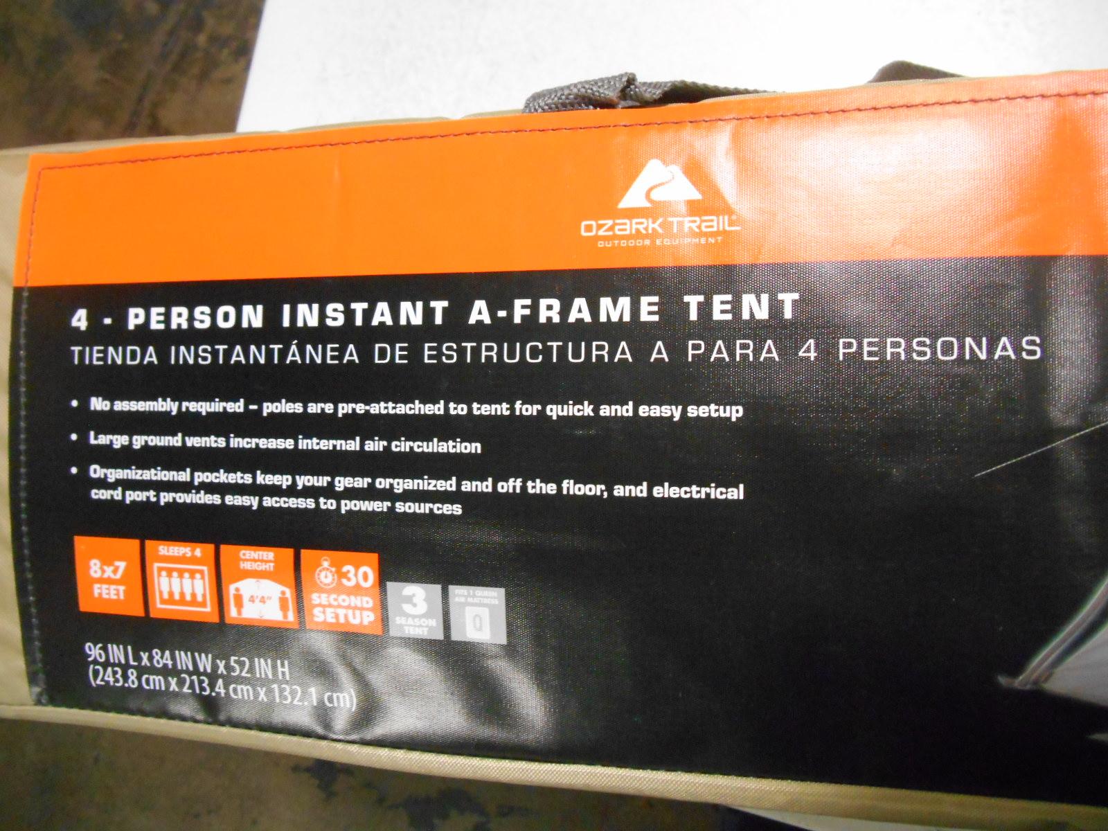 Ozark Trail 8' x 7' A Frame Instant Tent, Sleeps 4. $55.32 ERV