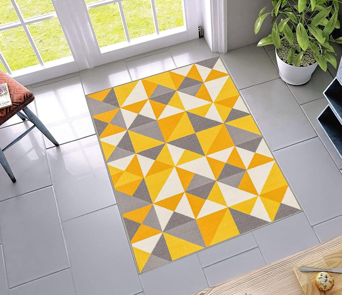 Non-Skid/Slip Rubber Back Antibacterial Door Mat Rug Lex Casual Yellow Gold & Grey. $58 MSRP