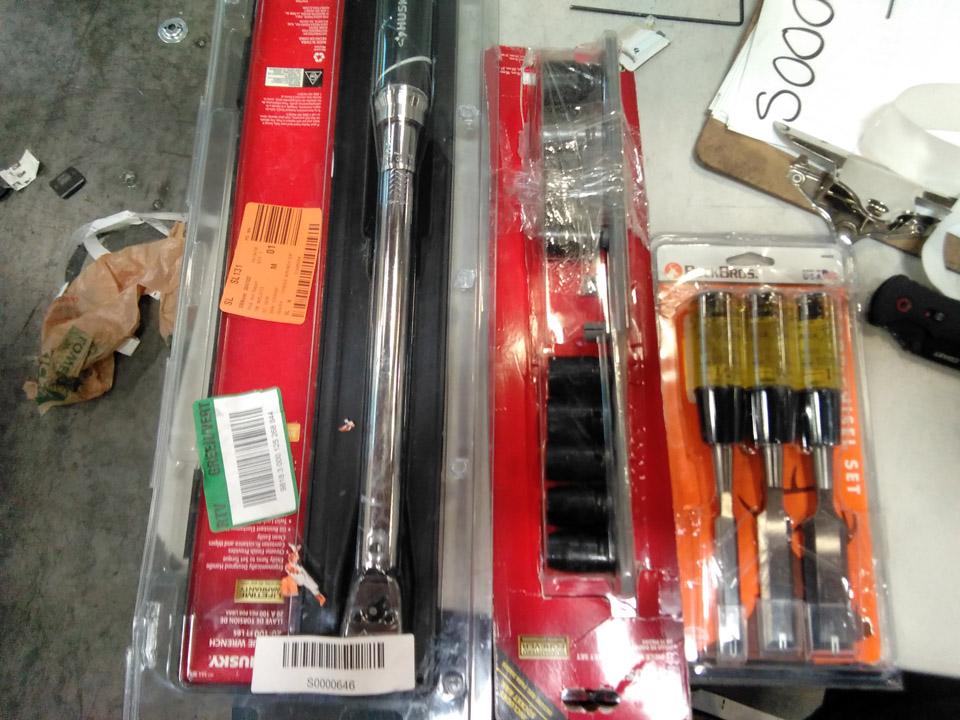 3/8 in. Drive Torque Wrench; 1/2 in. Drive Impact Socket Set;Professional Wood Chisel Set. $163 MSRP