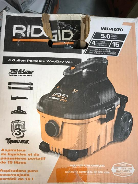 RIDGID 4 Gal. 5.0-Peak HP Portable Wet/Dry Vacuum. $92 MSRP